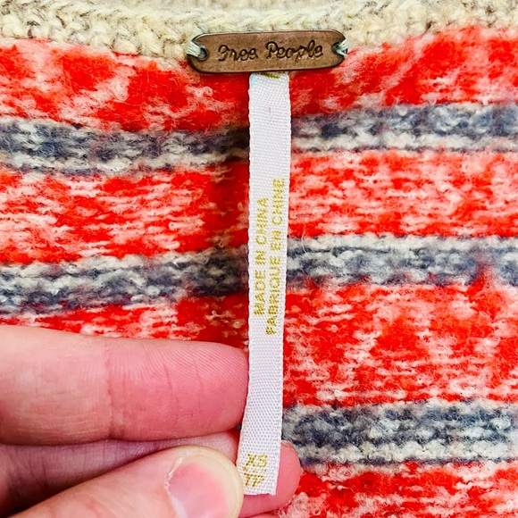 Free People Babydoll Orange Red and Cream Knit Cap Sleeve Sweater Top Size XS - Picture 6 of 7